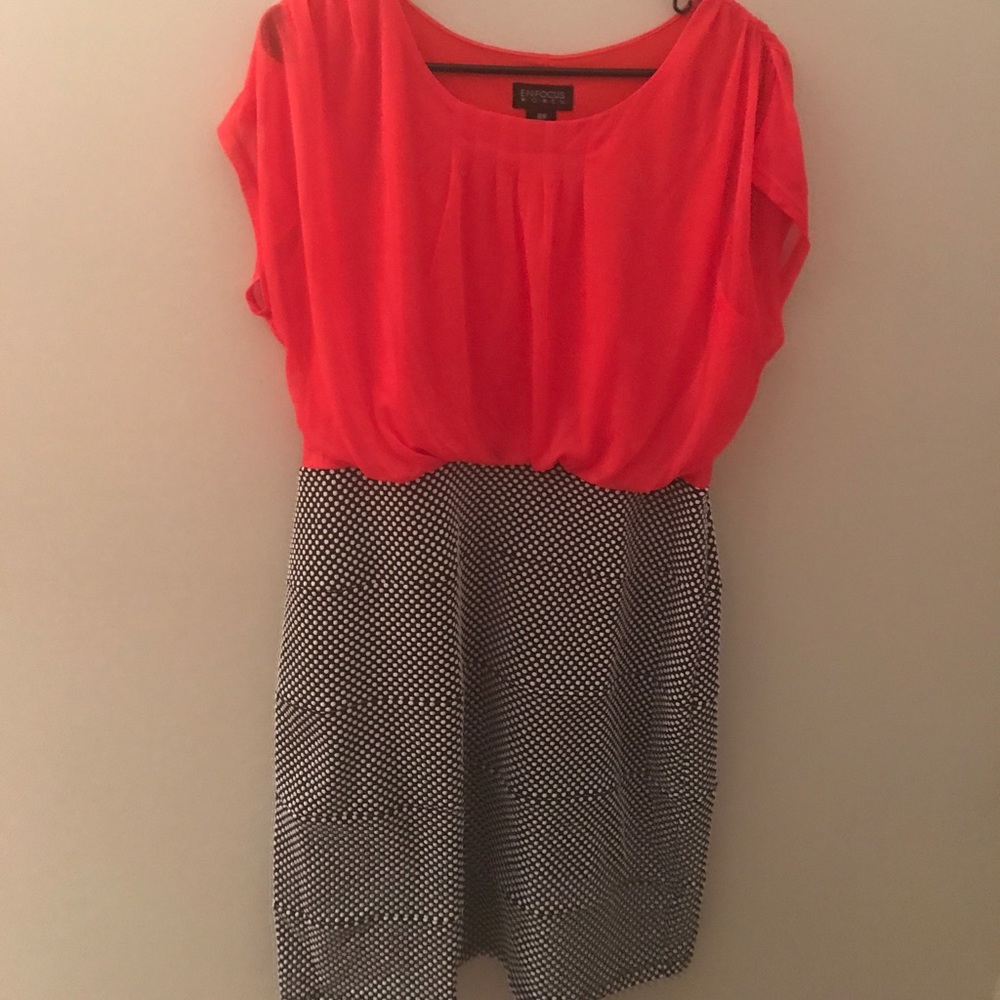 Coral Dress with Navy w/White Polka Dot Dress