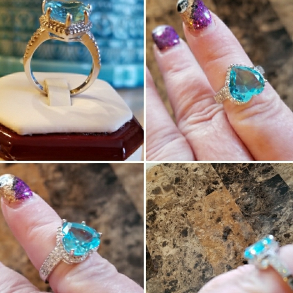 Genuine 7ct Blue Topaz Heart Ring Size 8, 6, 6 - Picture 4 of 6