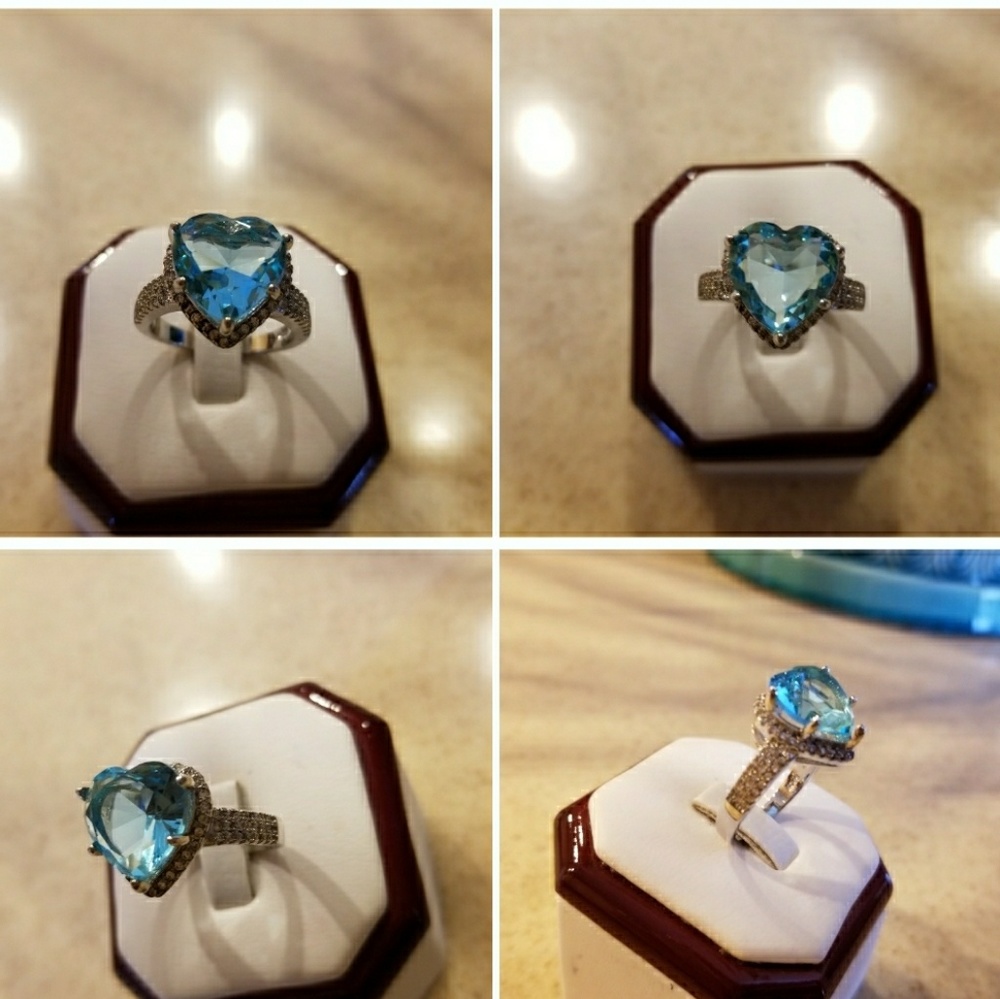 Genuine 7ct Blue Topaz Heart Ring Size 8, 6, 6 - Picture 2 of 6