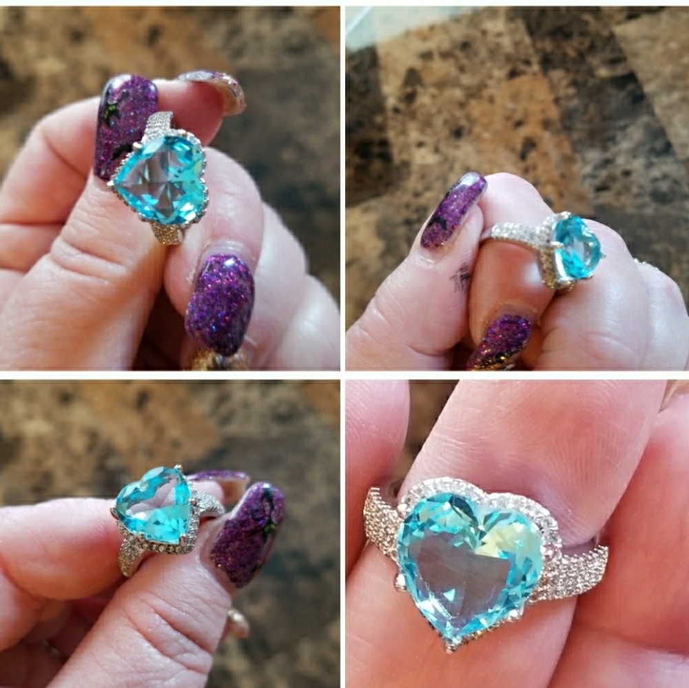 Genuine 7ct Blue Topaz Heart Ring Size 8, 6, 6 - Picture 3 of 6