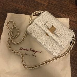 White and gold Salvatore Ferragamo cross body bag