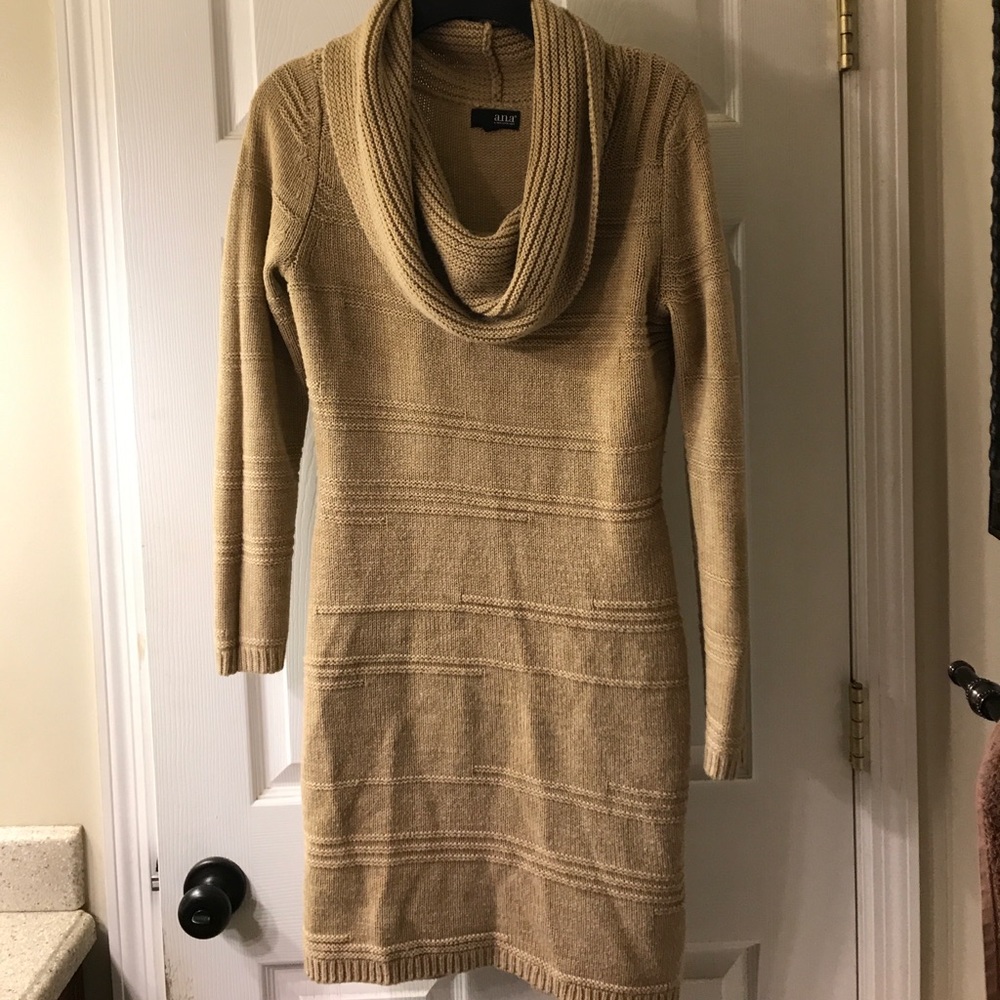 Tan cowl neck sweater dress