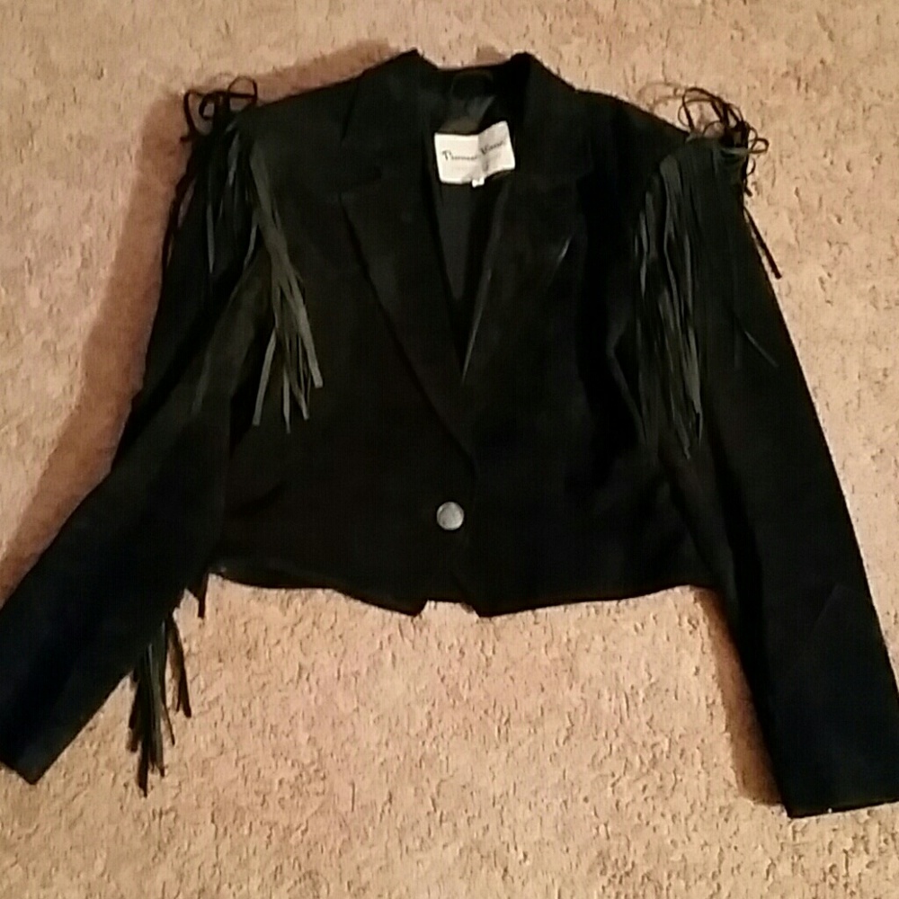 Black fringed waist jacket