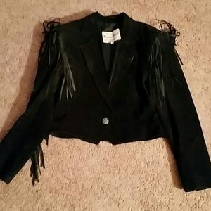 Black fringed waist jacket