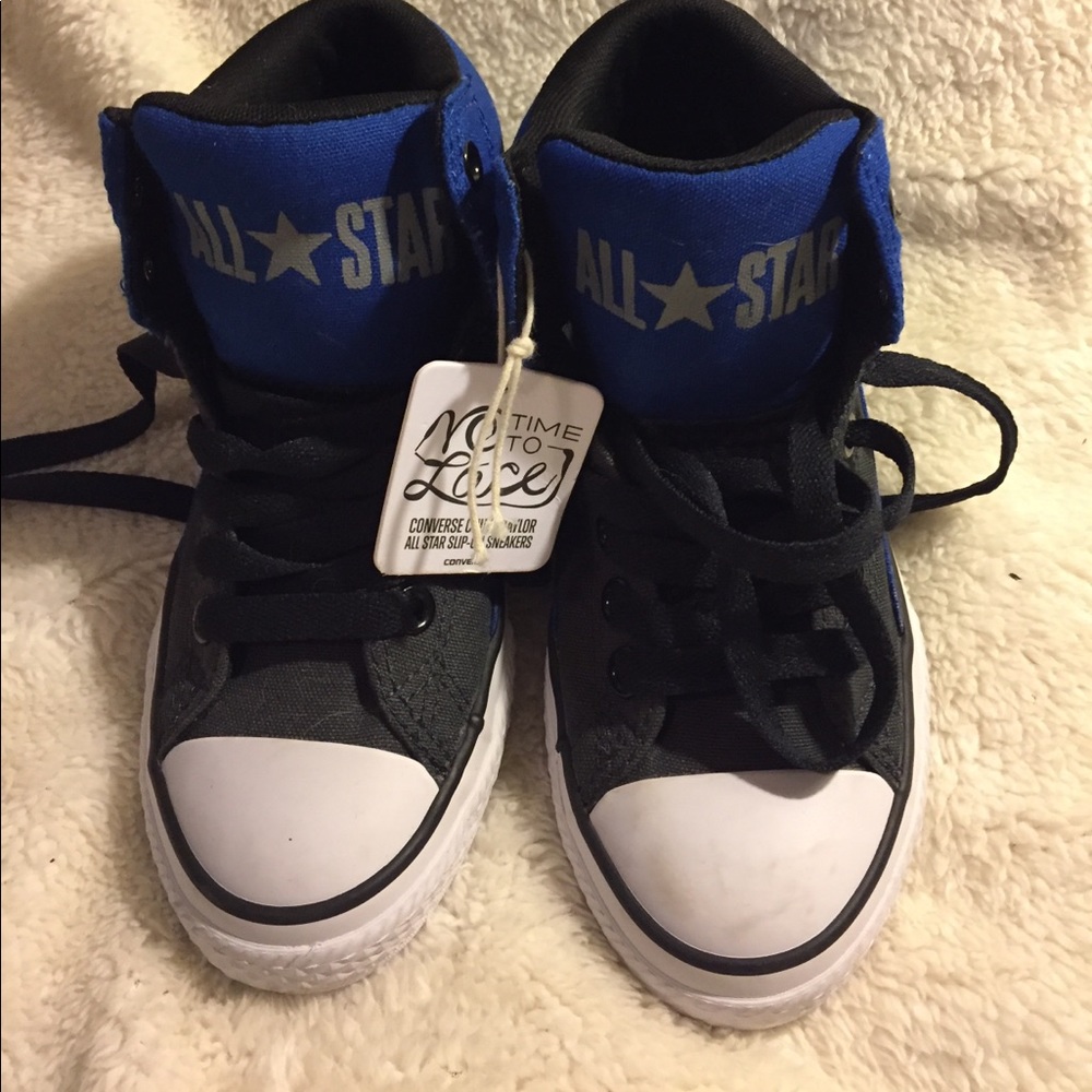 Converse blue and black high top sneakers size 2