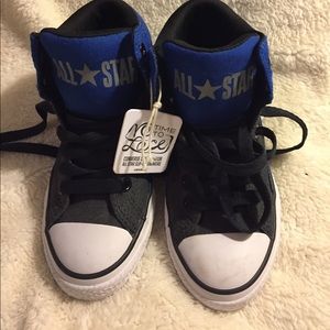 Converse blue and black high top sneakers size 2