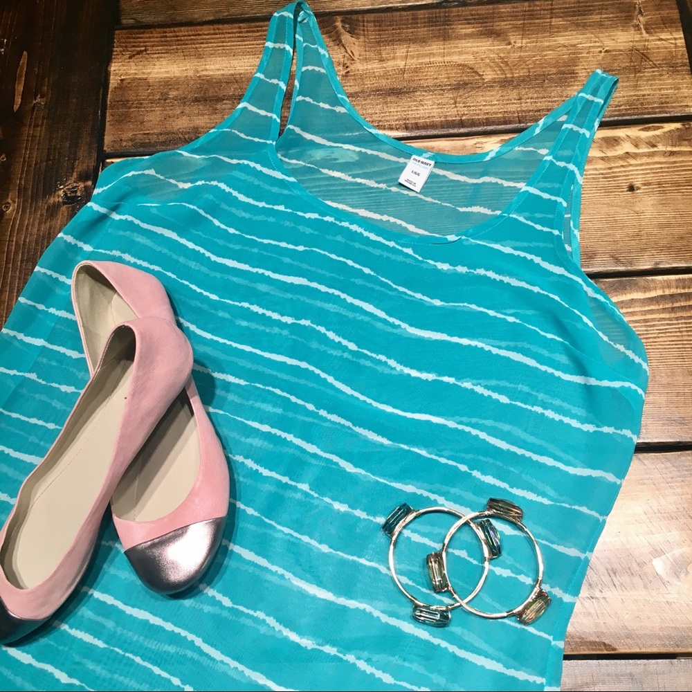 Old Navy Turquoise Striped Tank - Size Large
