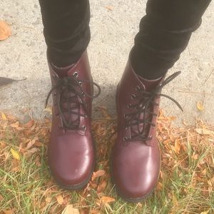 Burgundy lace up ankle boot