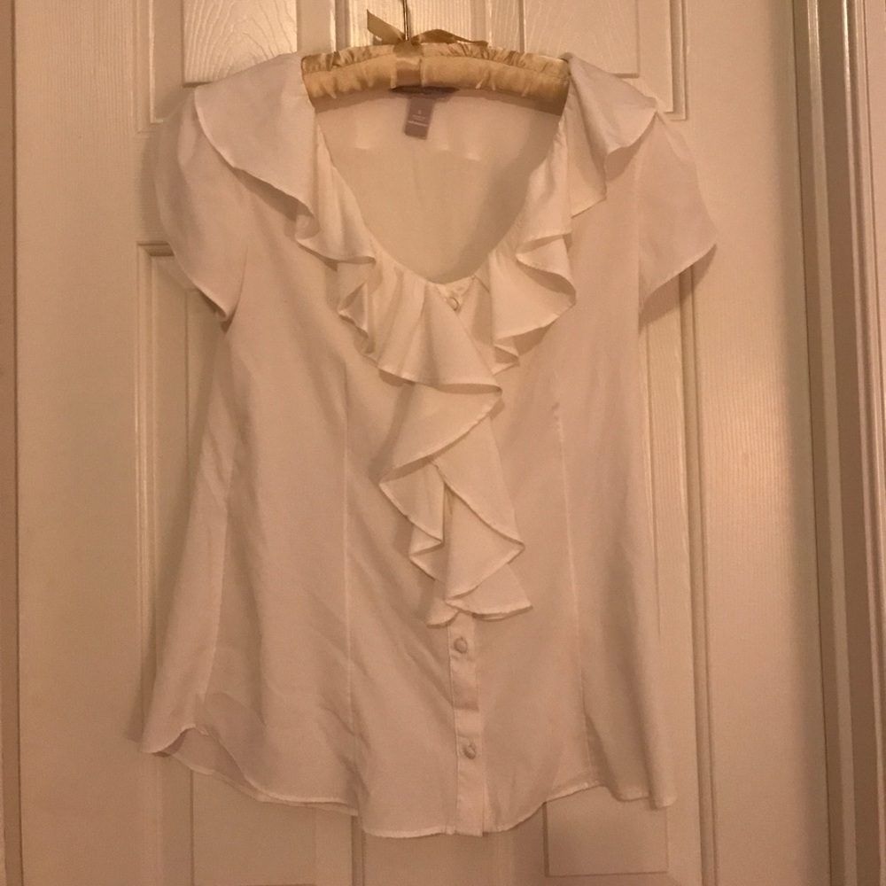 Cream Banana Republic Ruffle Blouse