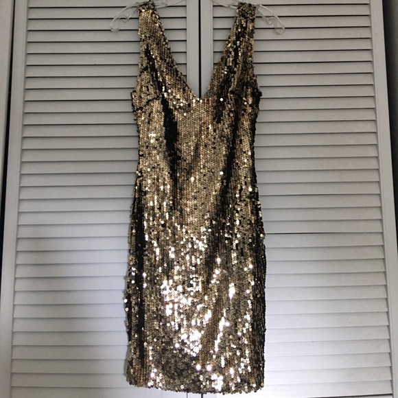 Ark & Co New Years sequin gold mini dress, small - Picture 2 of 6