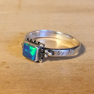Sterling silver ring with opal stone - handmade