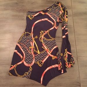 The Vintage Shop Sz XS Printed One-Shoulder Dress