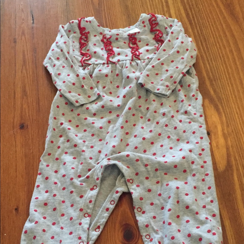 Gray/red polka dot onesie