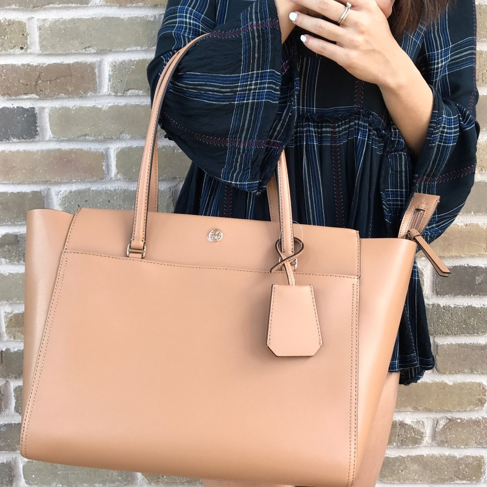 Tory Burch Parker Tote Large Saddle Tan blue - Picture 1 of 8
