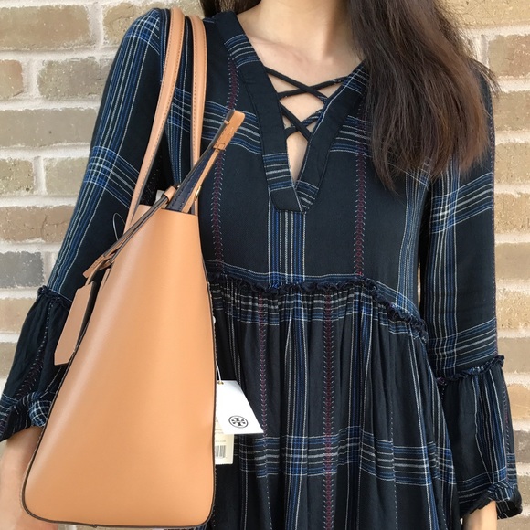 Tory Burch Parker Tote Large Saddle Tan blue - Picture 2 of 8