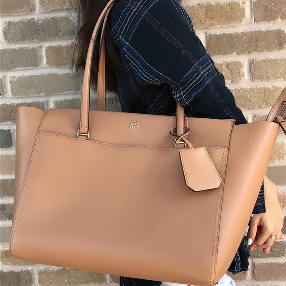 Tory Burch Parker Tote Large Saddle Tan blue - Picture 3 of 8