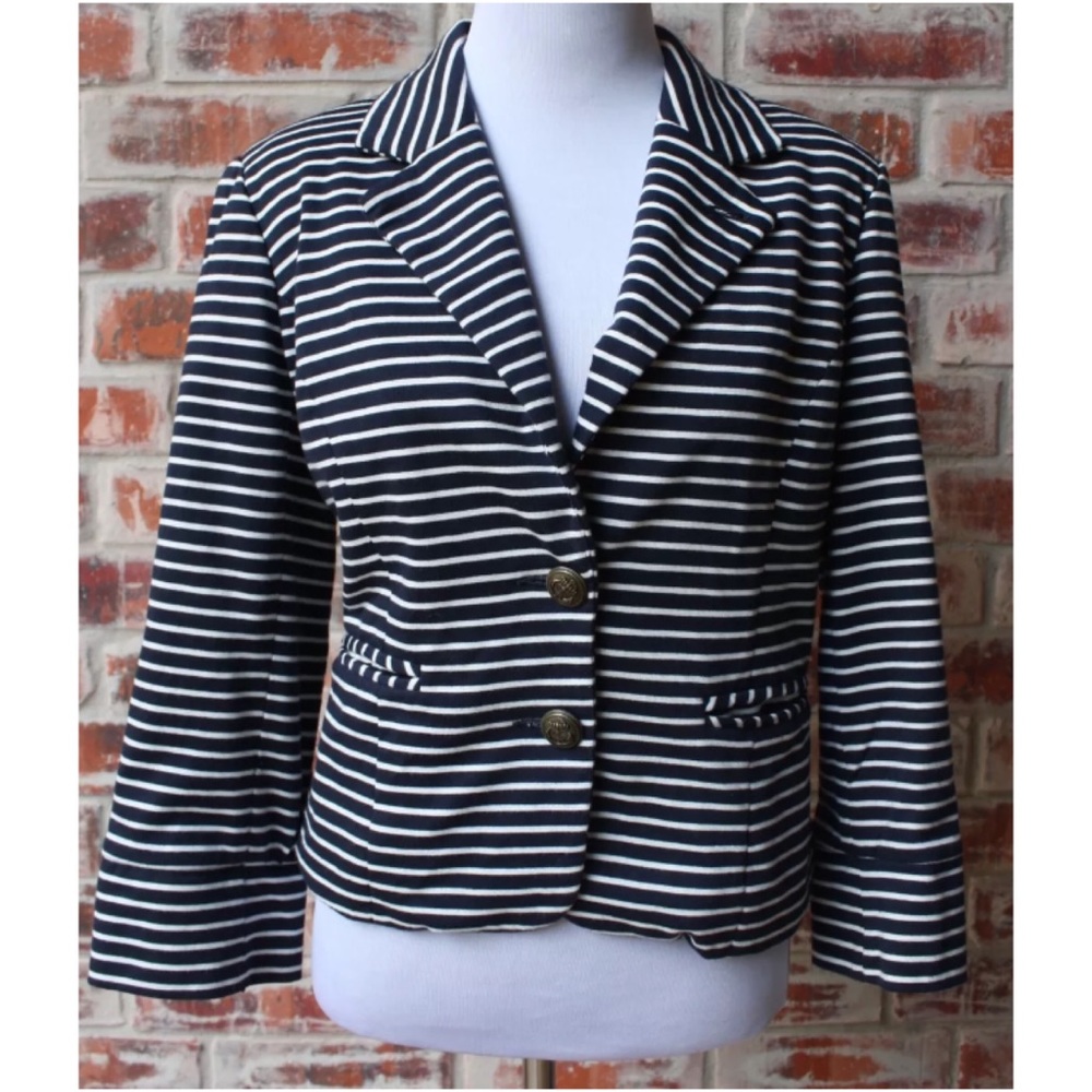 Anthropologie Cartonnier Small Navy Striped Blazer - Picture 1 of 7
