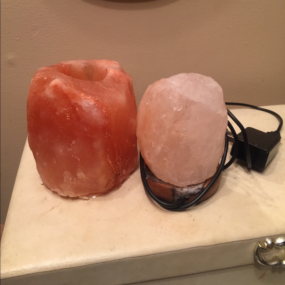Pink Salt candle holder and lamp with USB powered