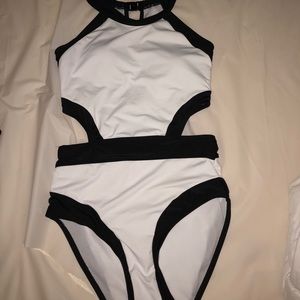 black and white one piece bathing suit