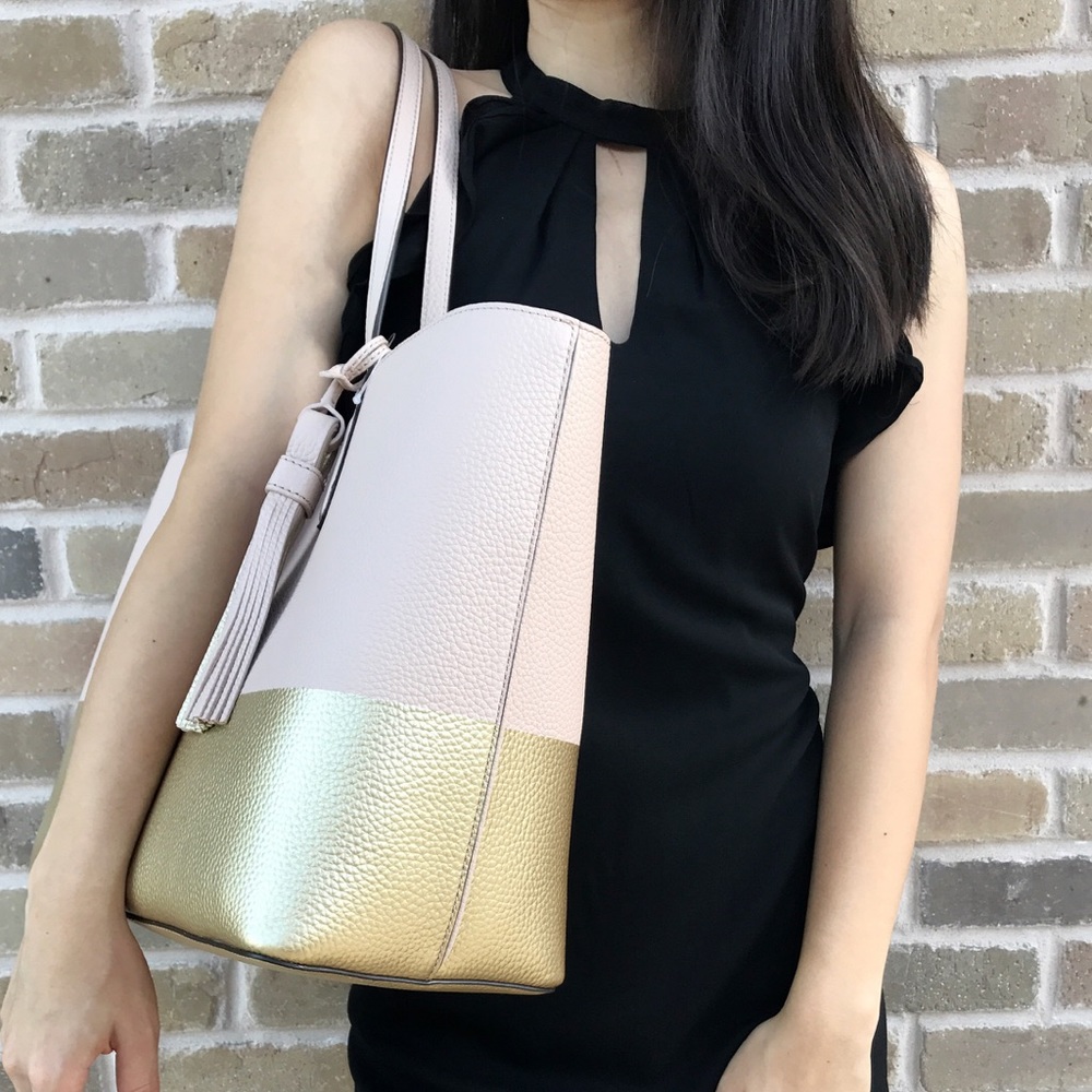 Key Burch Perry Tote Large pink gold Tassel neiman - Picture 2 of 8