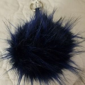 NWT Navy fur pouff key chain