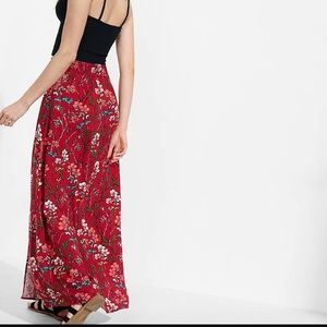 Express Red Floral Button Front Maxi Skirt
