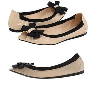 Kate Spade patent open toe flats with bow