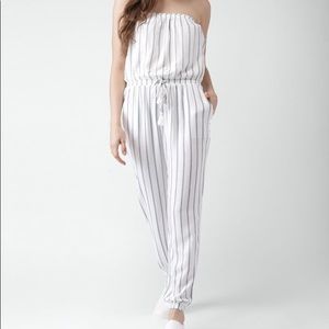 Striped strapless jumpsuit