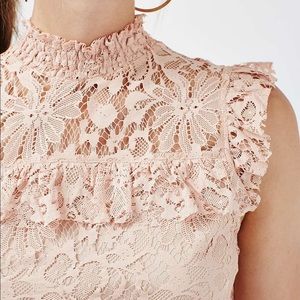 NWT TOPSHOP Pink Lace Ruffle High Neck Blouse 🌸