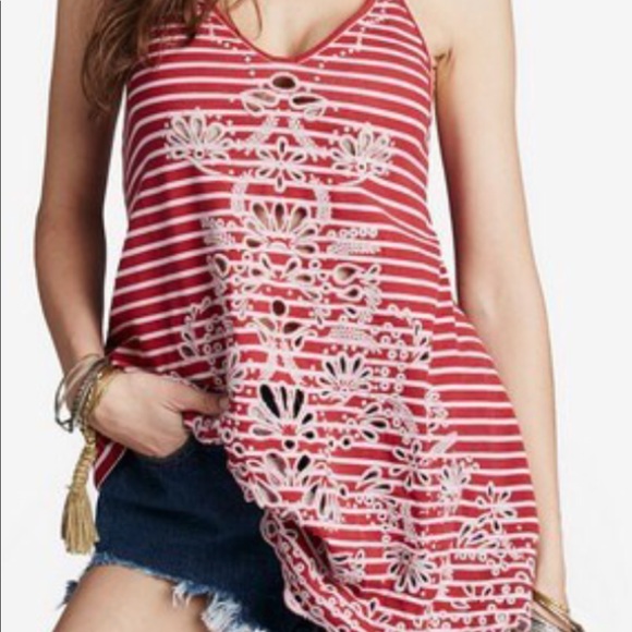 • Free People • Striped Embroidered Cami Top - Picture 2 of 4