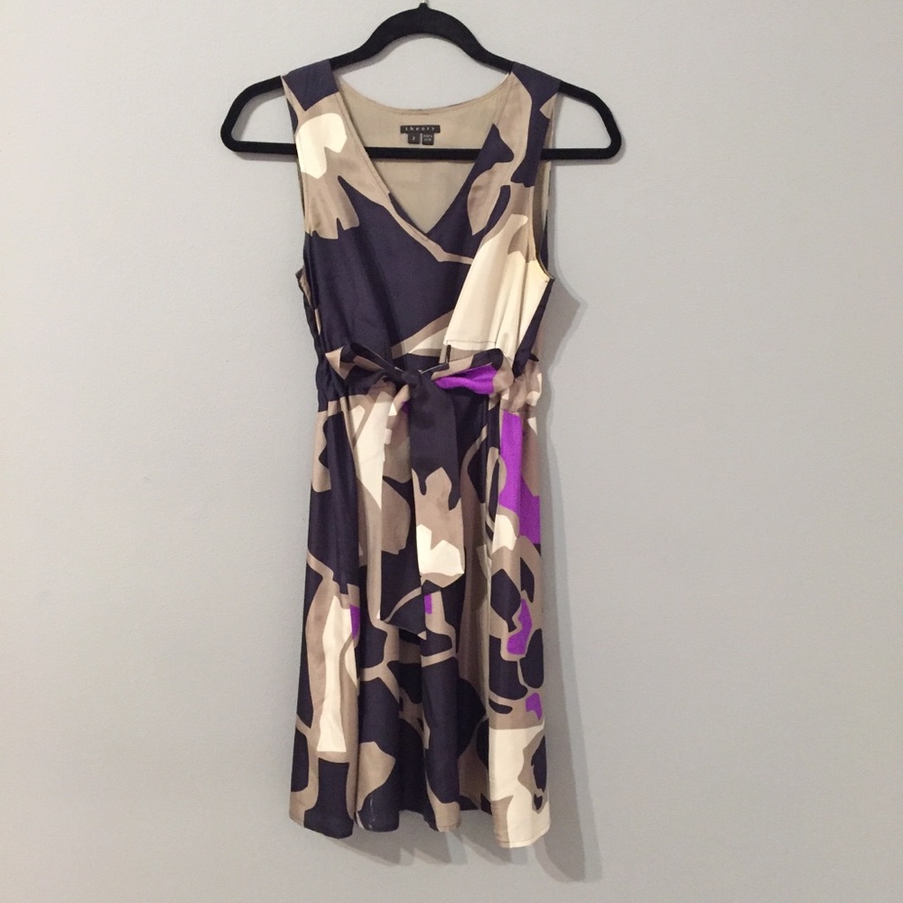 Theory Silk Floral Colorblock Dress