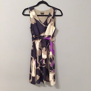 Theory Silk Floral Colorblock Dress