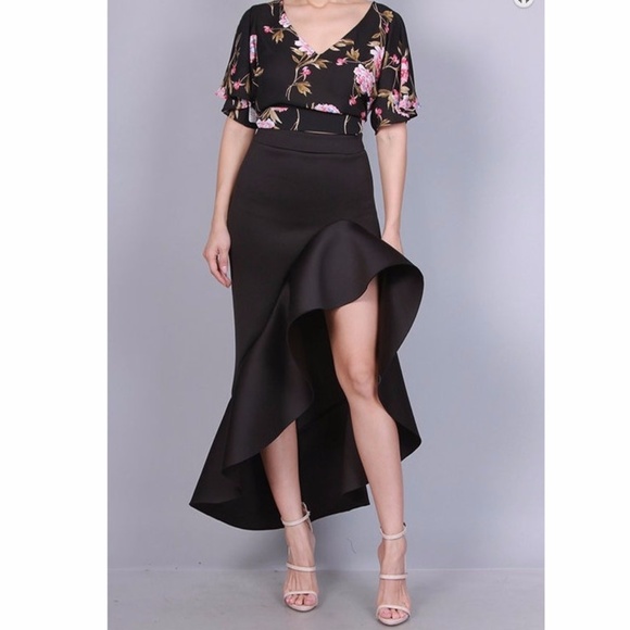 Dresses & Skirts - SALE !!! Black Hi Low Ruffle Bodycon Maxi Skirt