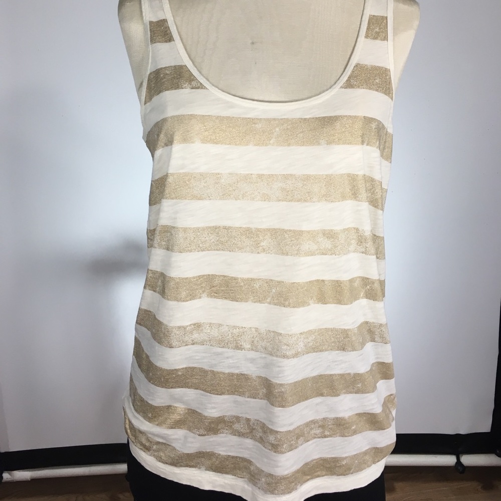 J Crew gold white striped sleevless top size M