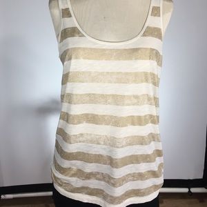 J Crew gold white striped sleevless top size M