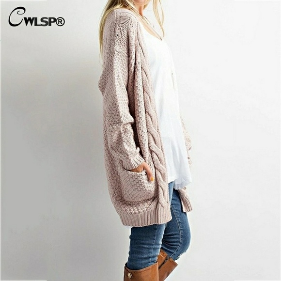 💖SALE💖Knit Light Brown Sweater with Pockets - Picture 2 of 4