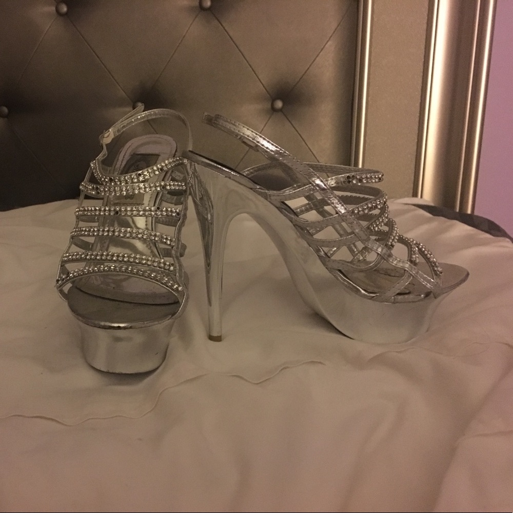 Halina Silver platform heels