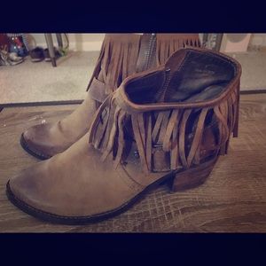 Like New Free People Leather Fringe Booties