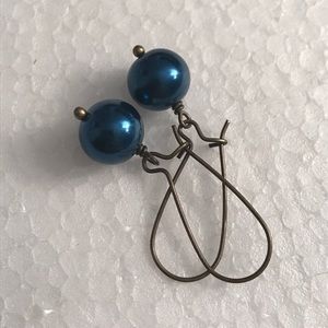 Antique Handmade Blue Glass Pearl Earrings