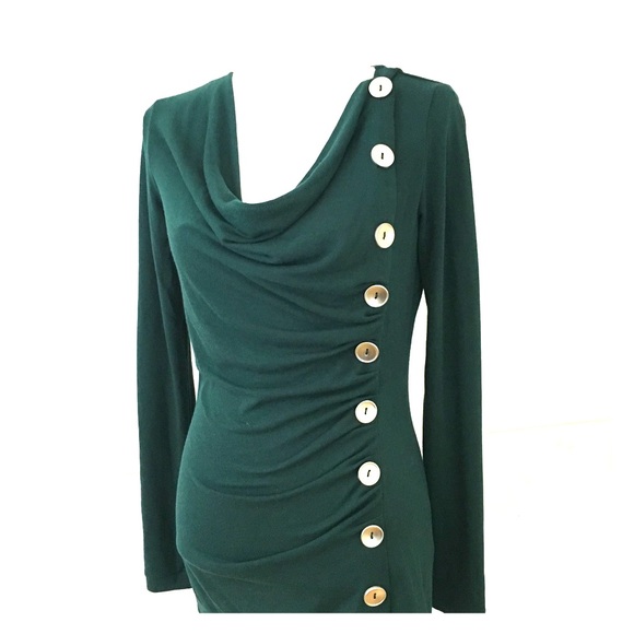 PattyBoutik Tops - New Body Con Green Tunic with button details.