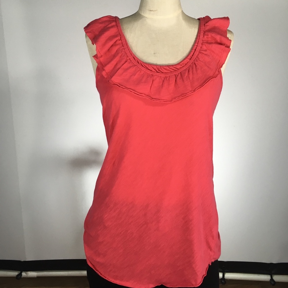 Banana Republic coral sleevless ruffle neck top M