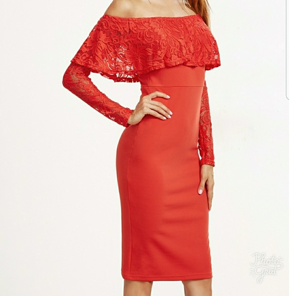 Unbranded Dresses & Skirts - Orange/red off the shoulder dress