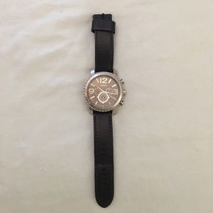 Fossil Men’s Silver Watch with Black Leather Band