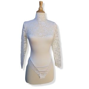 Ivory satin & lace mock turtleneck bodysuit NWOT