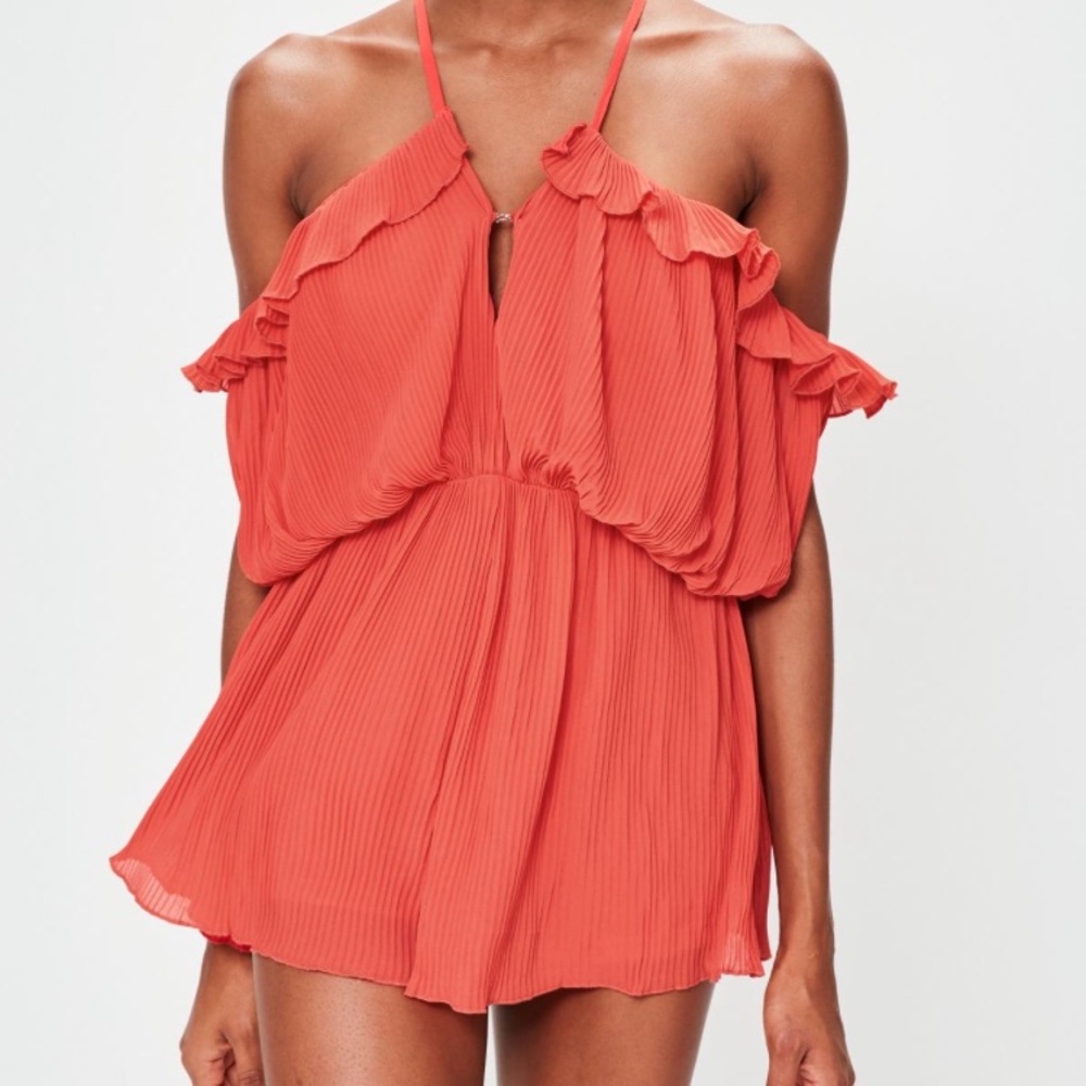 Coral off the shoulder romper