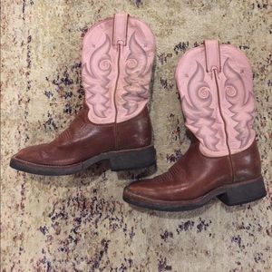 Justin Pink/brown square toe boots size 6.5