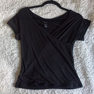 Express Black Wrap Short Sleeve Top