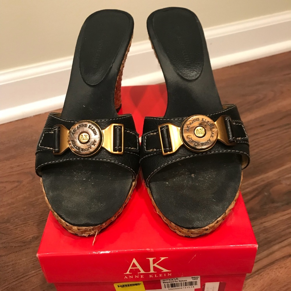 Anne Klein Leather Mule Wedge Sandals