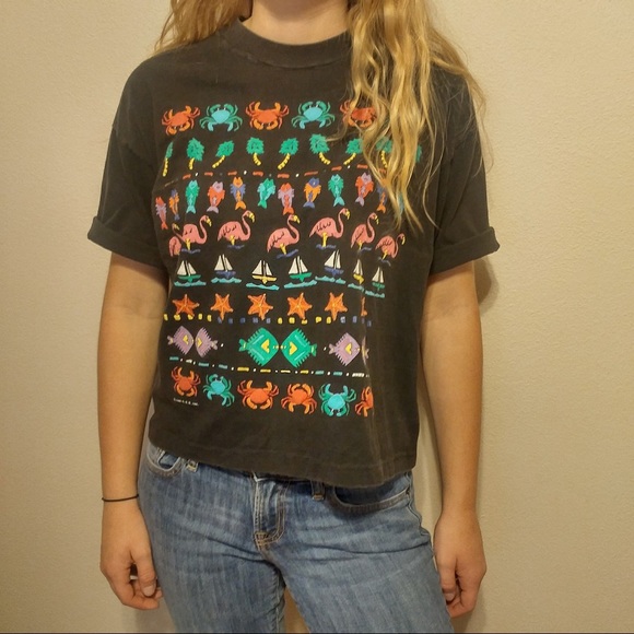 Vintage Tops - Vintage 1990 crop top tropical xl