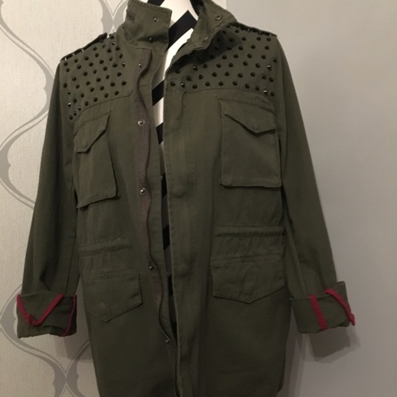Aryn K Jackets & Blazers - Aryn K Olive Green Sampson Stud Zip Jacket Sz S